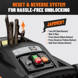 Panel de control trituradora DOVAMAN GT10 botón marcha atrás y reset sobrecarga